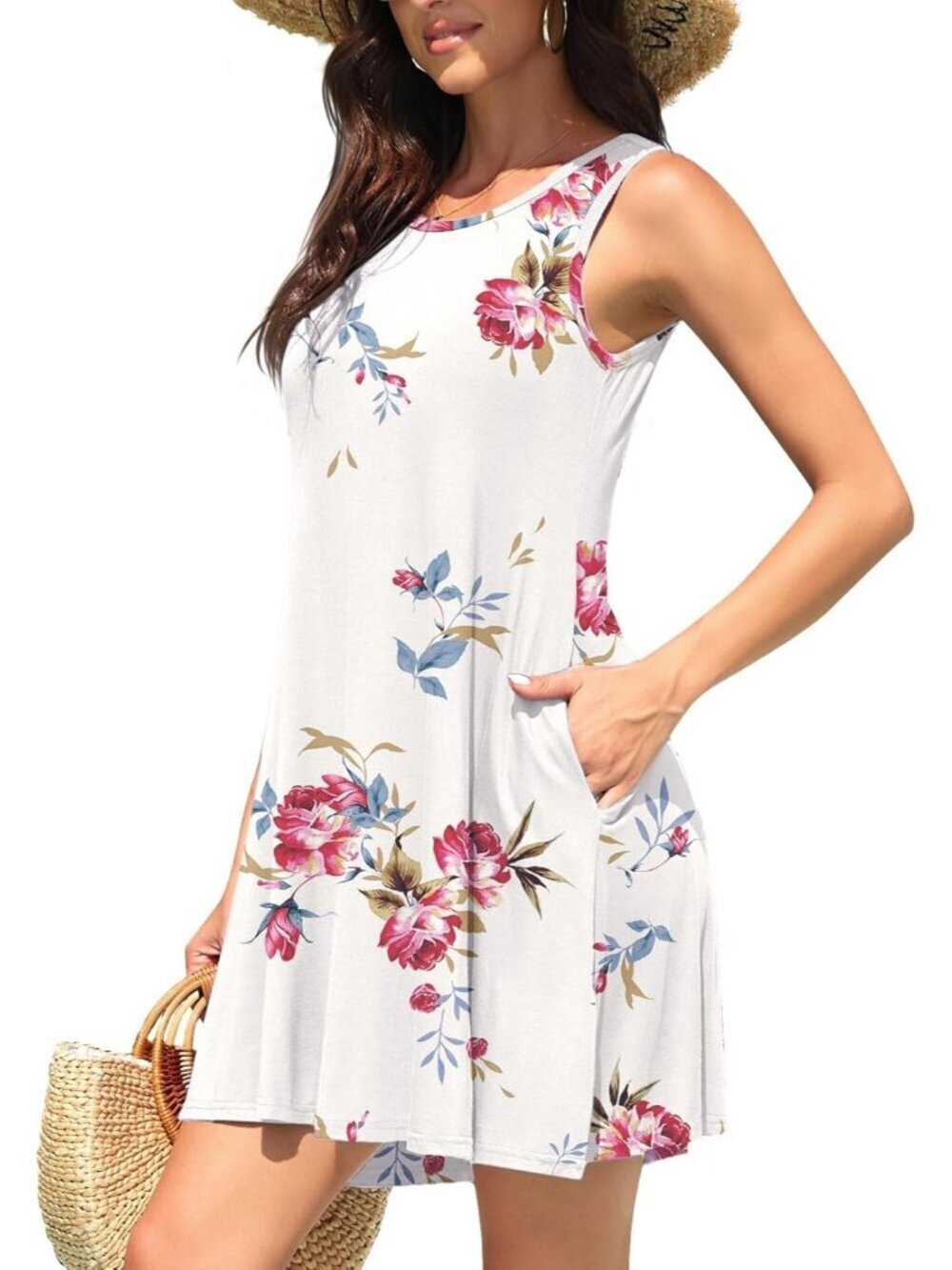 Women's Floral Purple Casual Swing Shirt Dress Beach Cover Loose Mini Dress - Picture 4 of 6